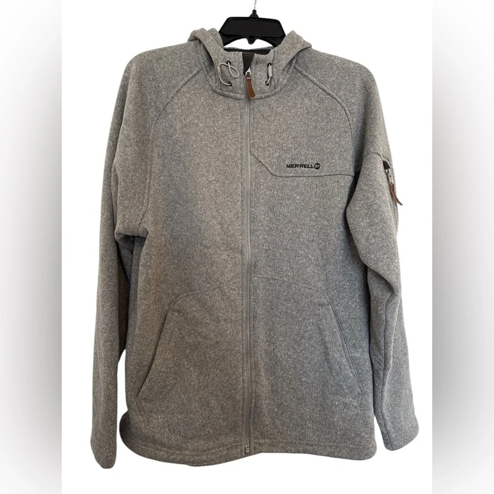 Vintage Men’s Merrell Fleece Hoodie Jacket Gray Size Large Full Zip Pockets